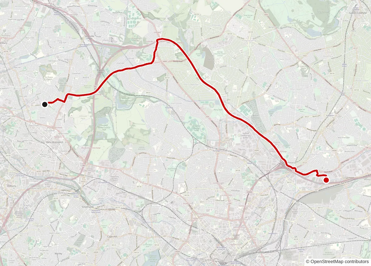 Map of the road route from Planet Skirting’s former address in West Bromwich to Skirting World in Birmingham, about 9 miles and 20 minutes by car.